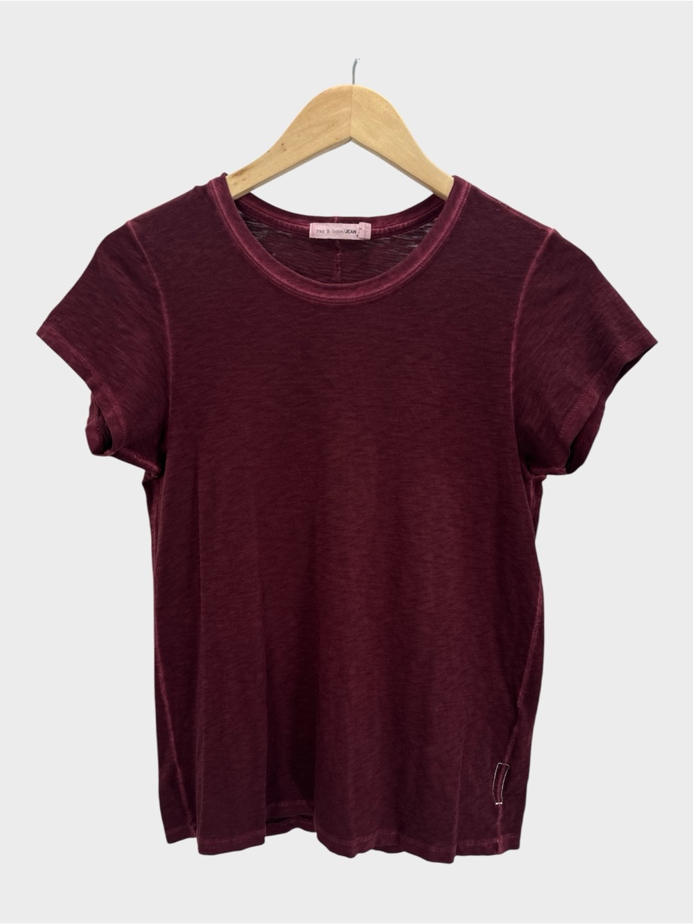 rag & bone JEAN Sunwashed Heathered Cotton Tee Burgundy Raw Edge Y2K Grunge S